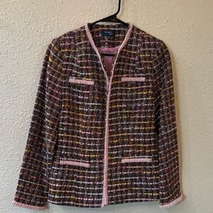Frenchi Pink Trim Multicolor Tweed Blazer